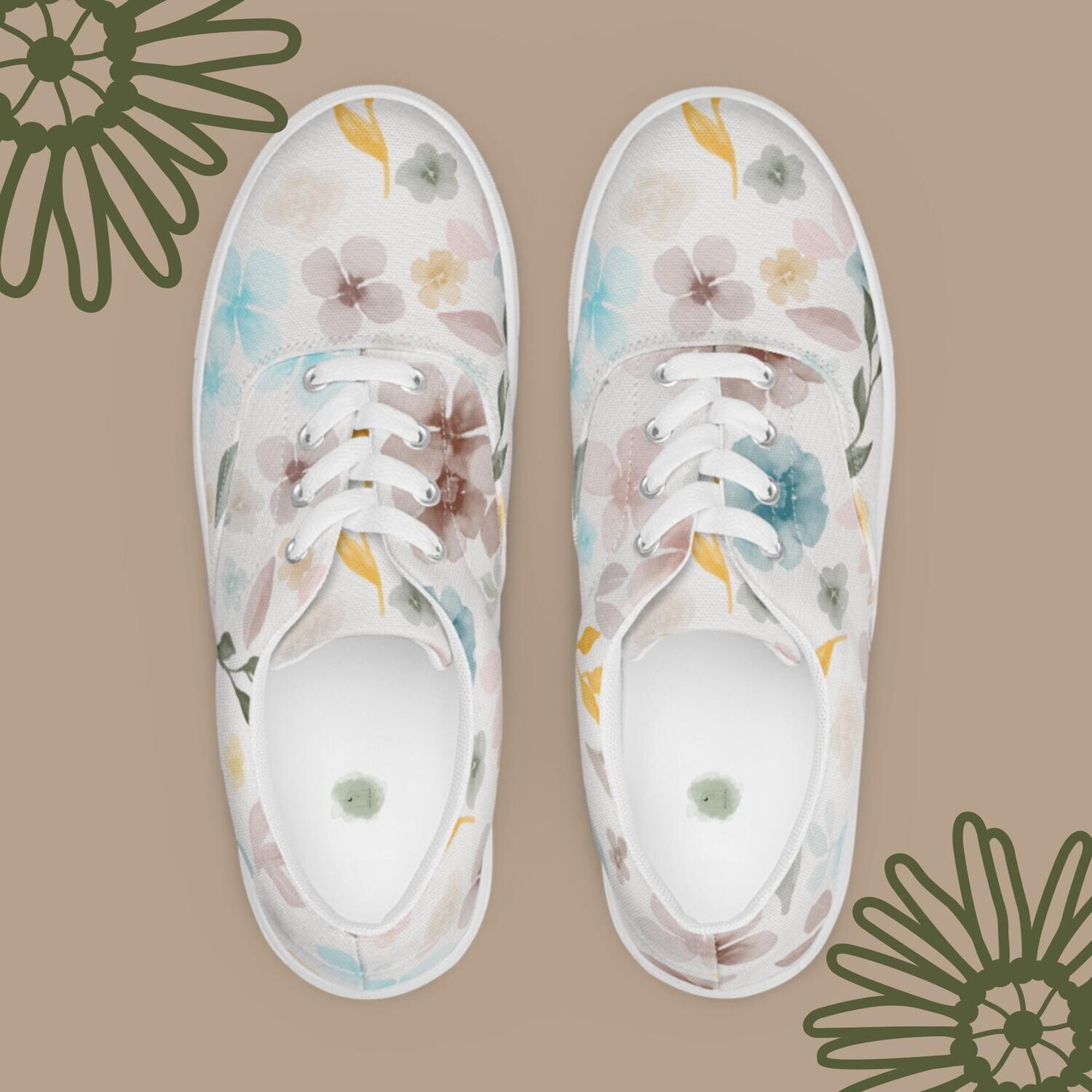 Boho Watercolor Florals Women’s lace-up canvas shoes