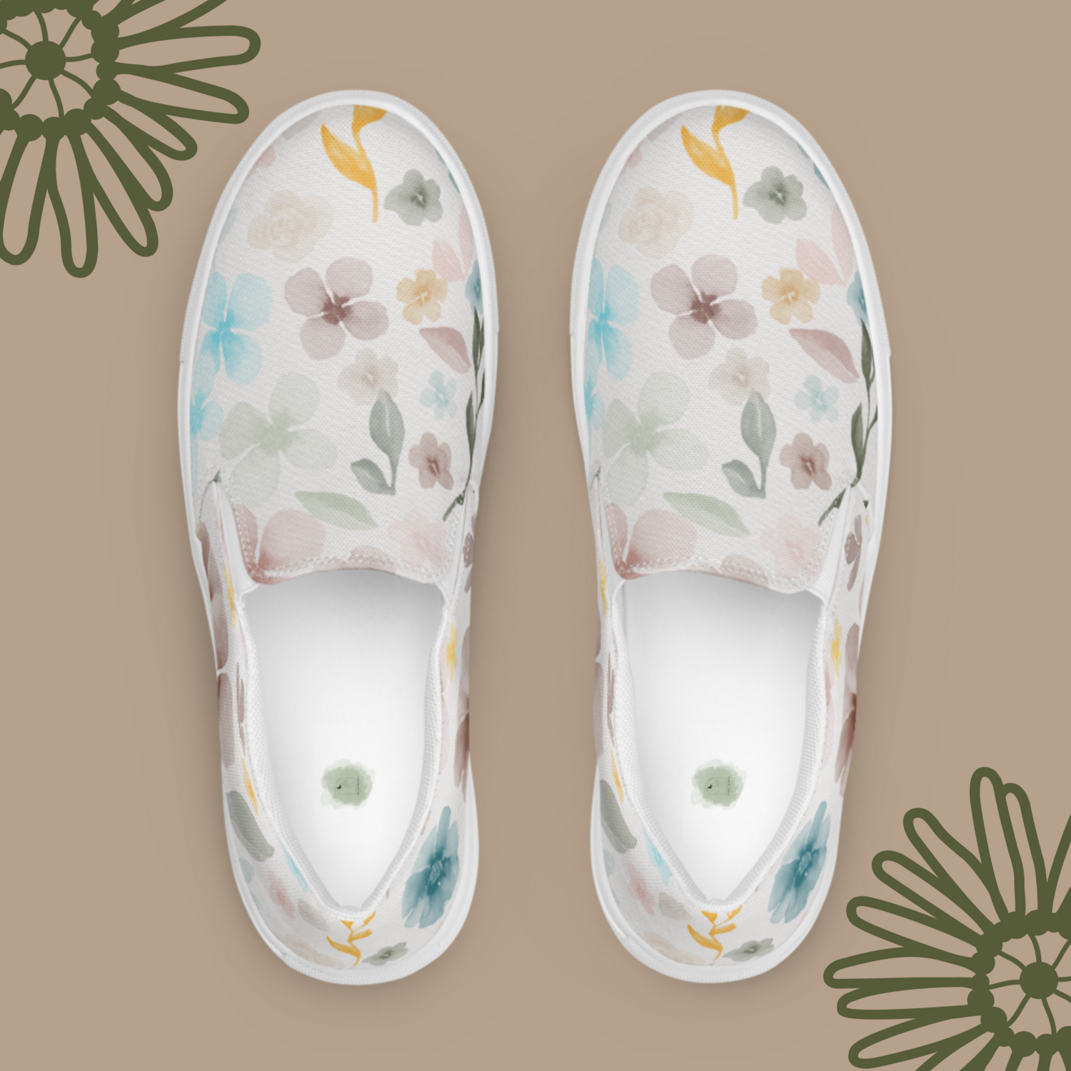 Boho Watercolor Florals Women’s slip-on canvas shoes