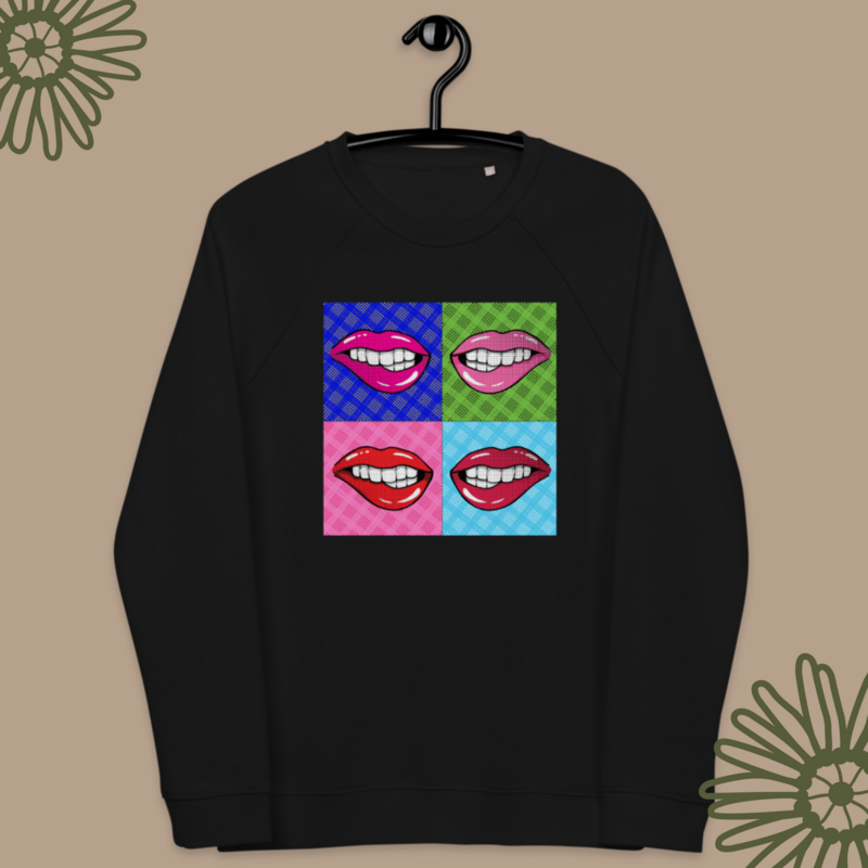 Pop Art Lips Unisex organic raglan sweatshirt