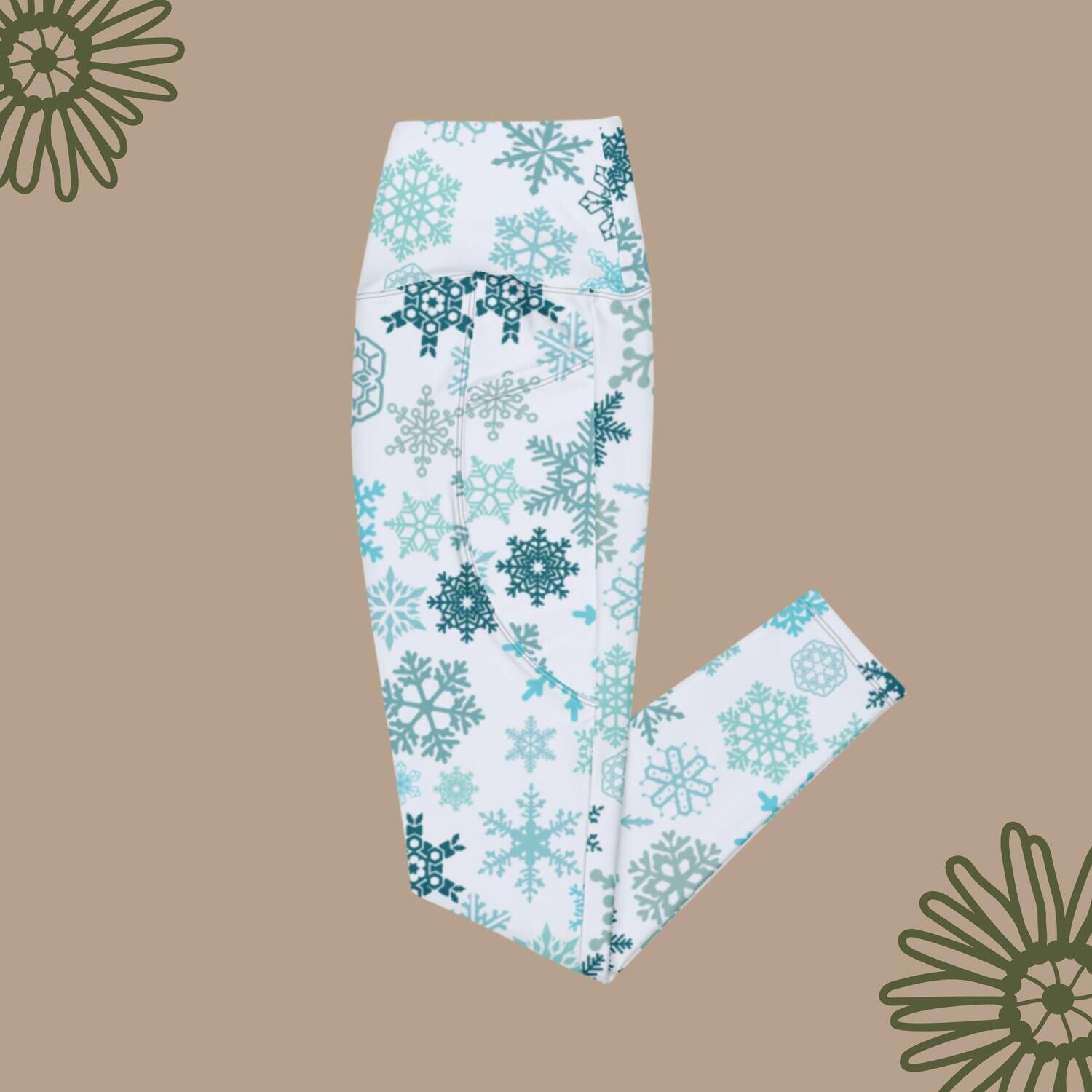 Boho Blue Snowflakes Leggings with pockets