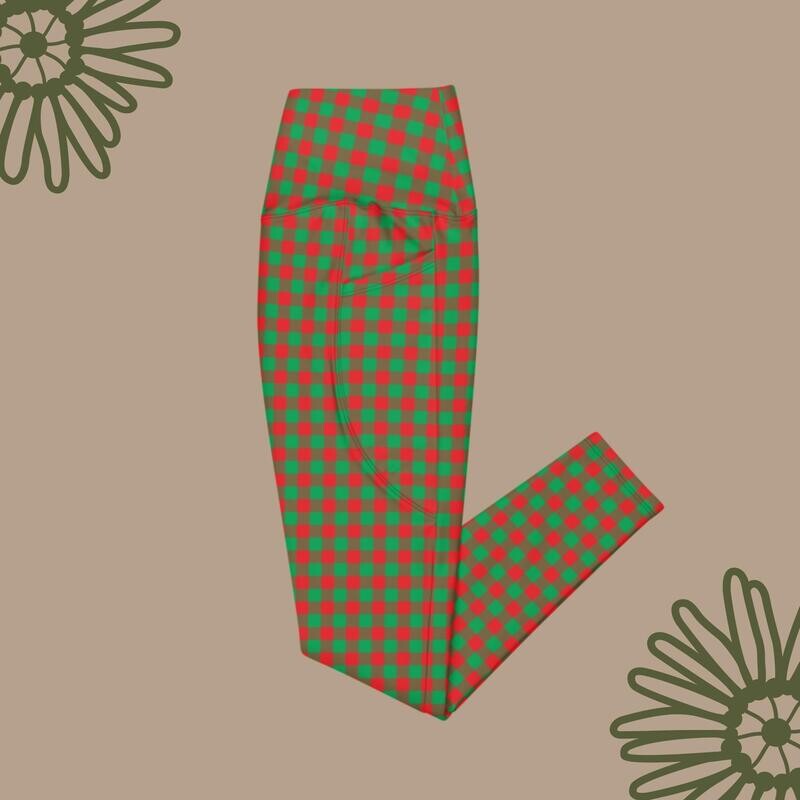 Red and Green Plaid Leggings with pockets