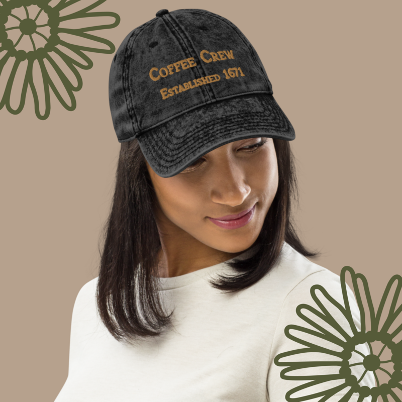 Coffee Crew Embroidered Vintage Cotton Twill Cap