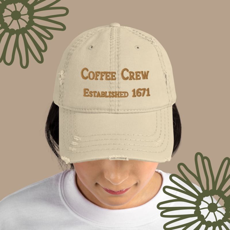 Coffee Crew Embroidered Distressed Dad Hat