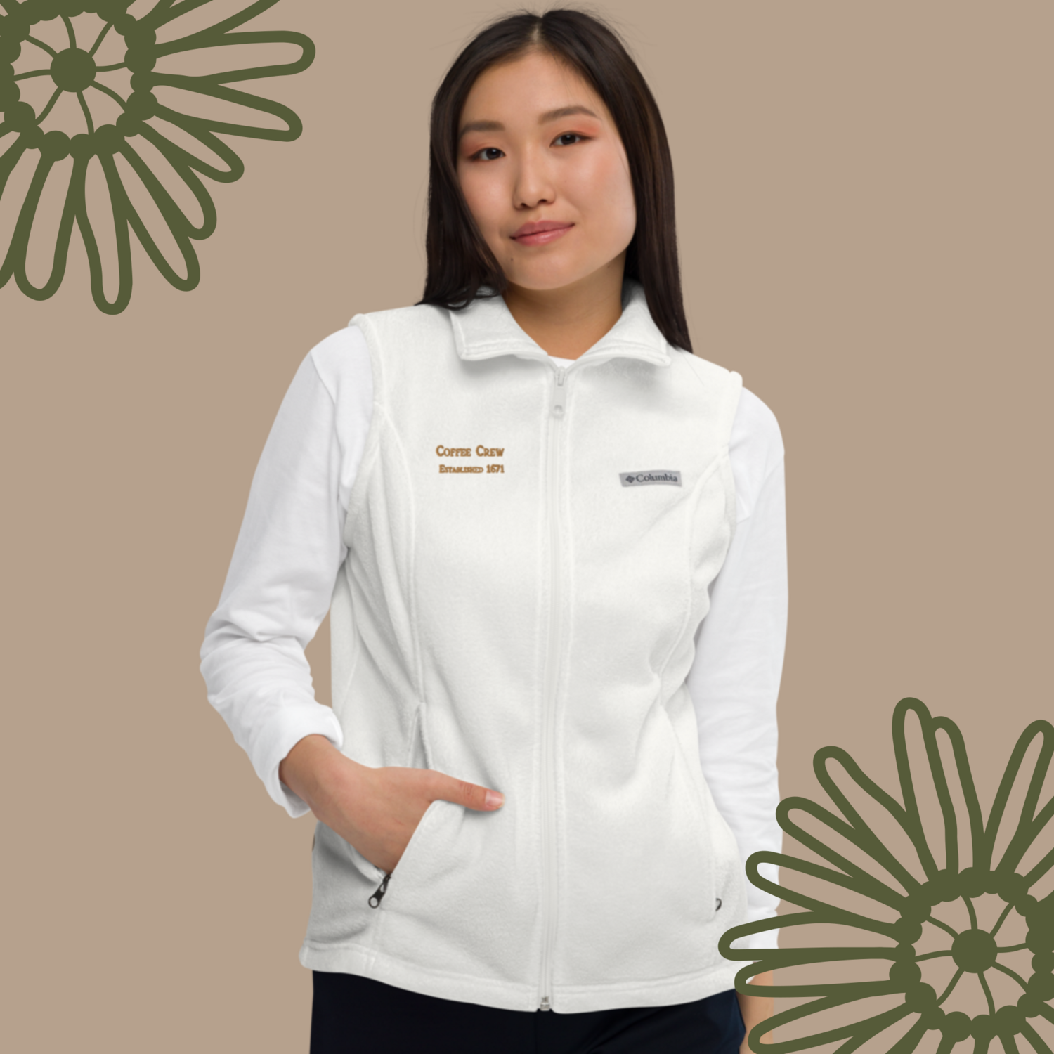 Coffee Crew Embroidered Women’s Columbia fleece vest
