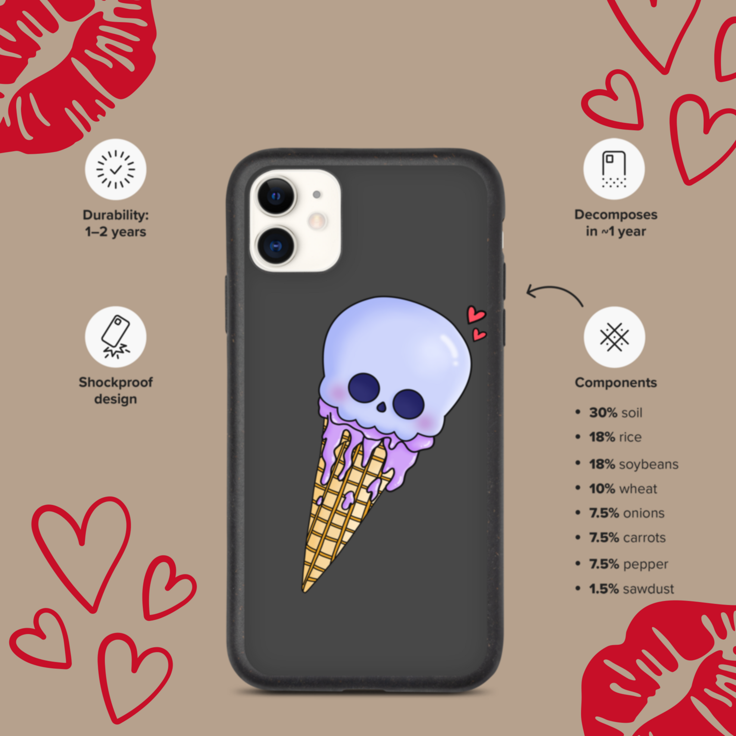 Pastel Goth Valentine Ice Cream Cone iPhone case