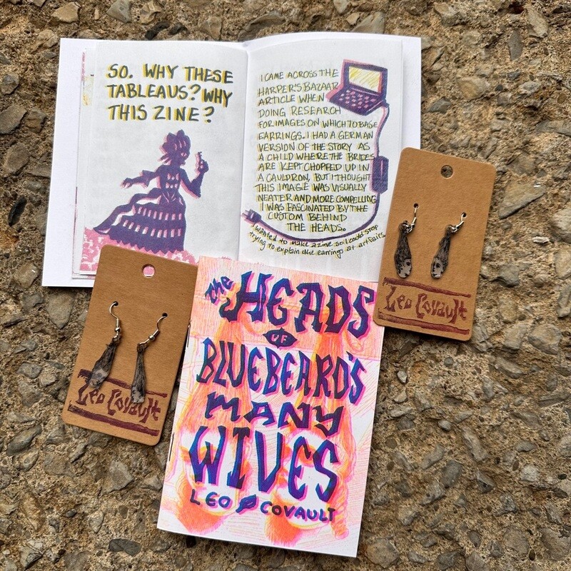 ZINE AND EARRINGS SET - The Heads of Bluebeard's Many Wives