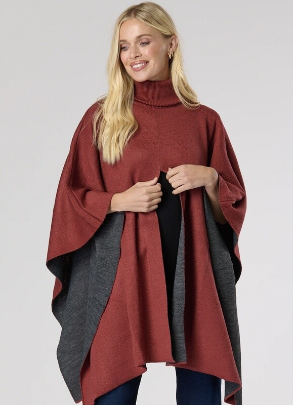 Rust Knitted Split Front Poncho