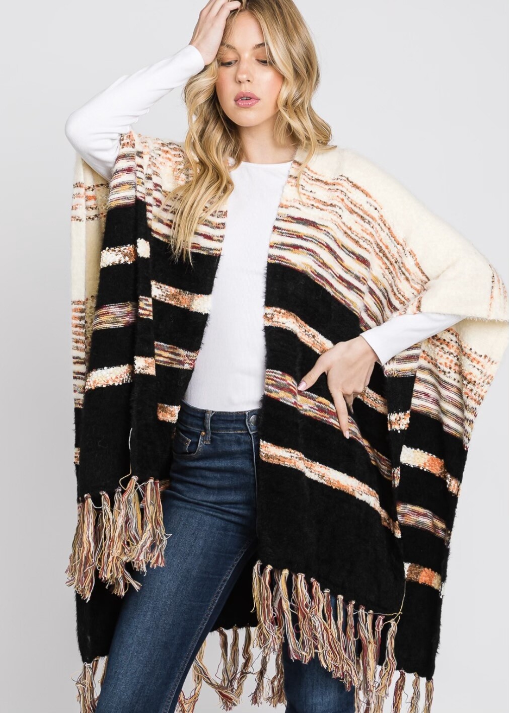 Stripe Fringe Ruana