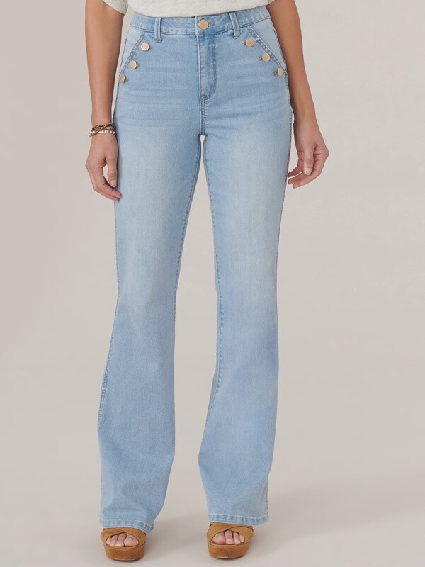 Flare Jean with Angled Button-Lined Pockets