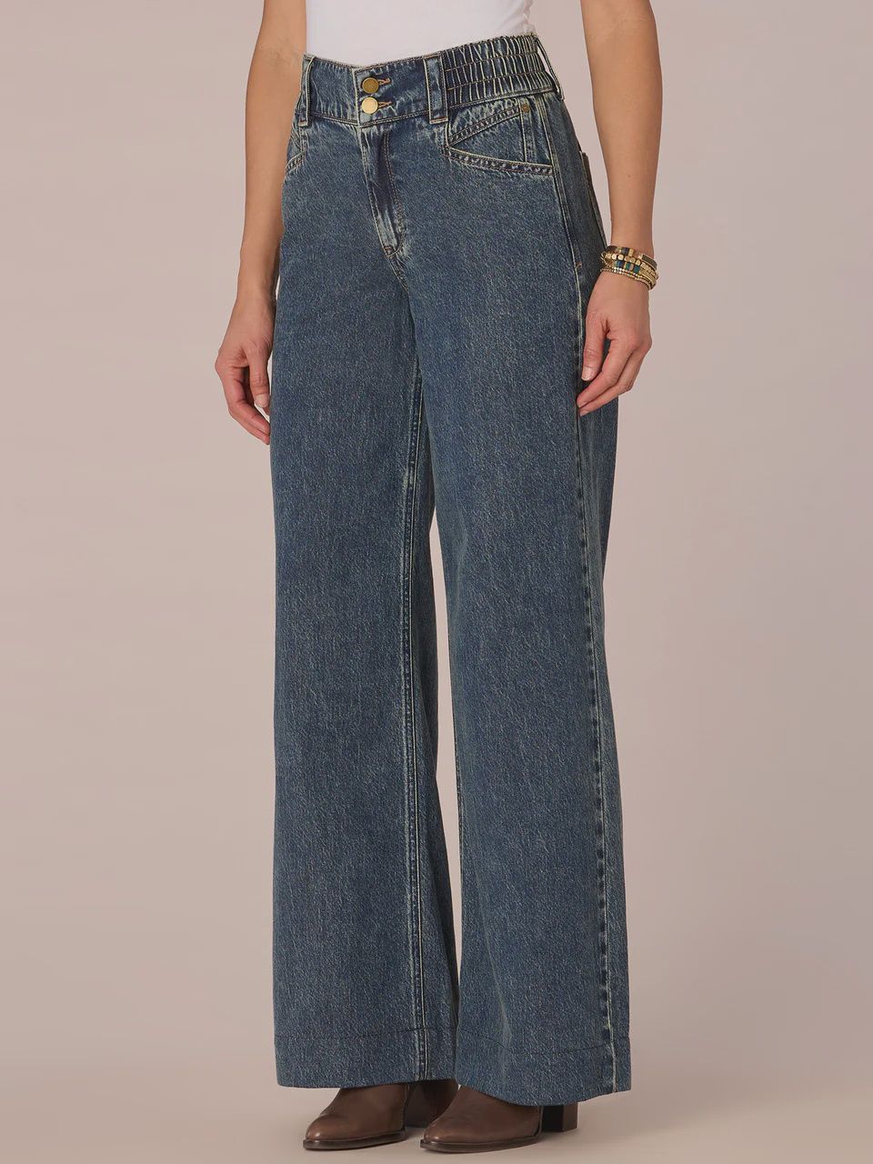 Cinched Waist Wide Leg Jeans