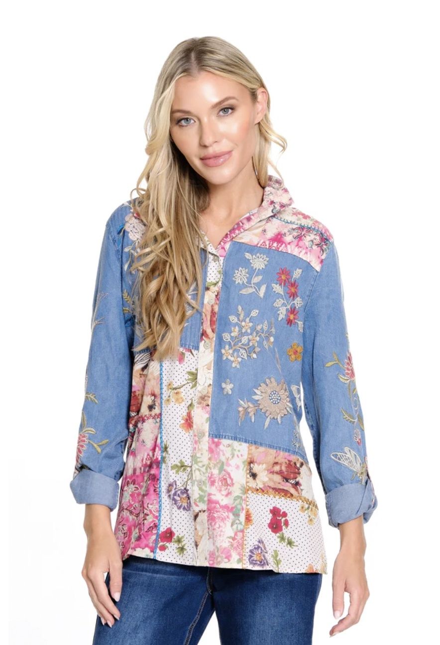 Demin Patchwork Button Down