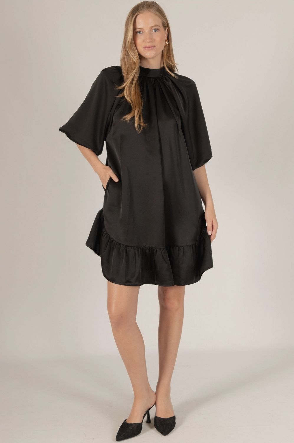 Satin Puff Sleeve Mini Dress