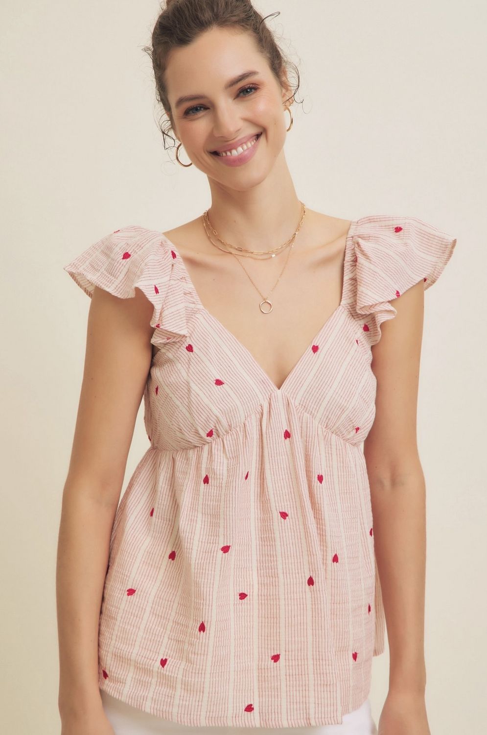 Heart Embroidery Linen Top