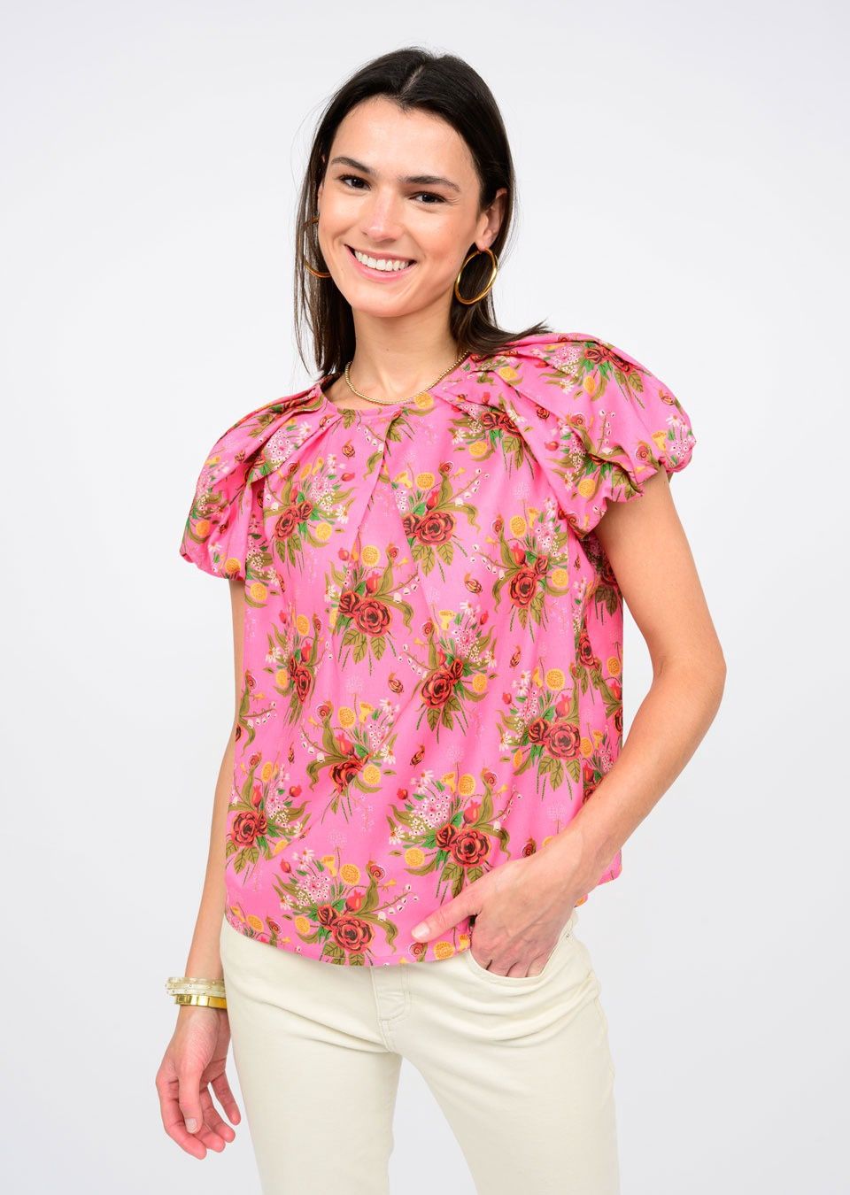 Vintage Garden Pleated Neck Top