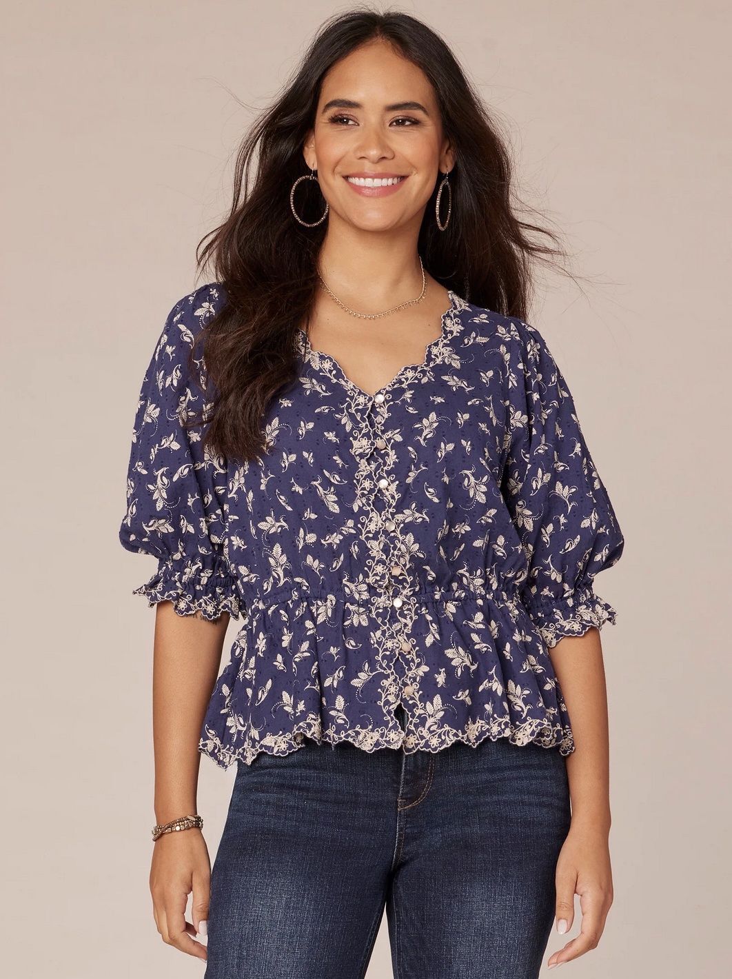 Dark Blue Eyelet Top