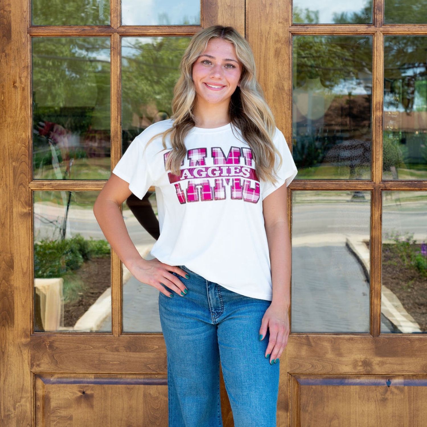Texas A&amp;M Plaid Letter Tee