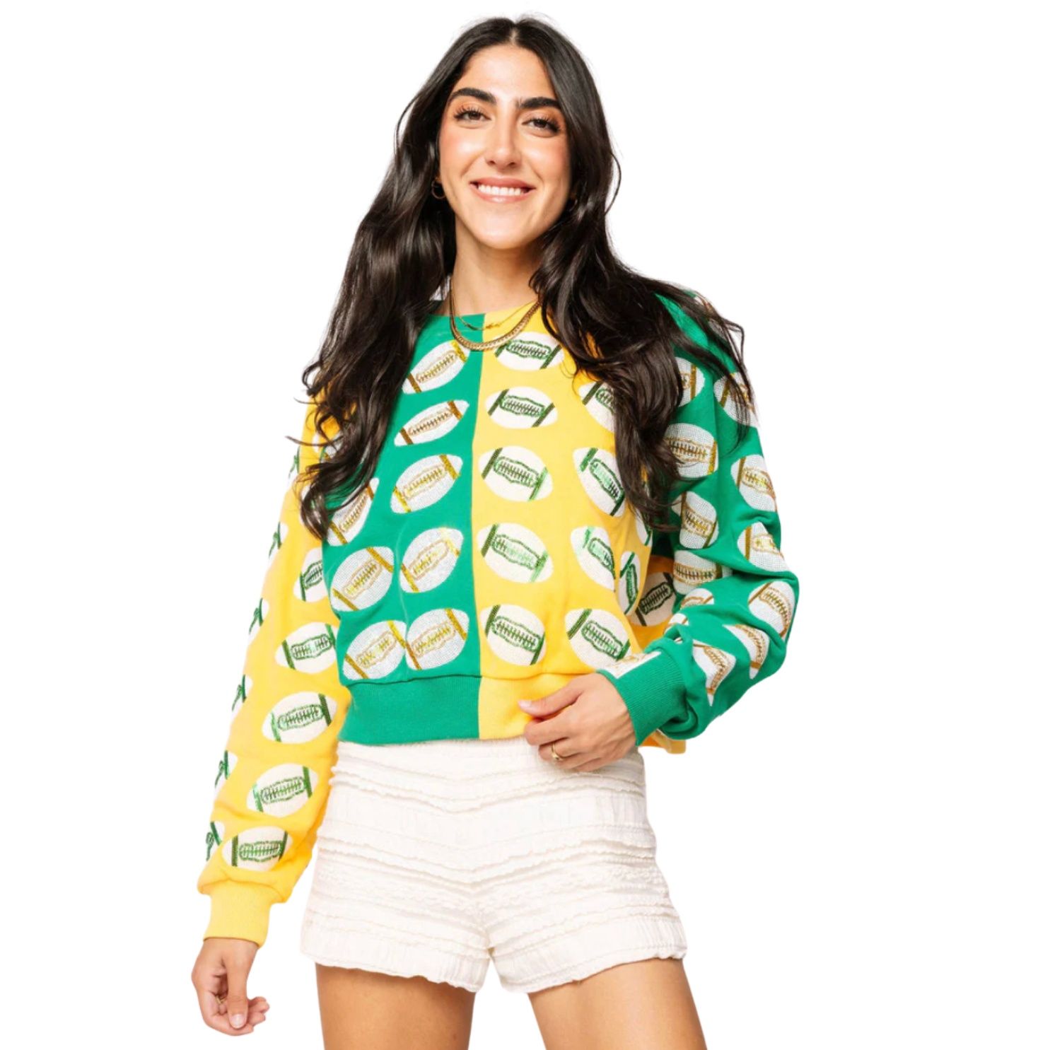 Green &amp; Yellow Colorblock Football Sweatshirt