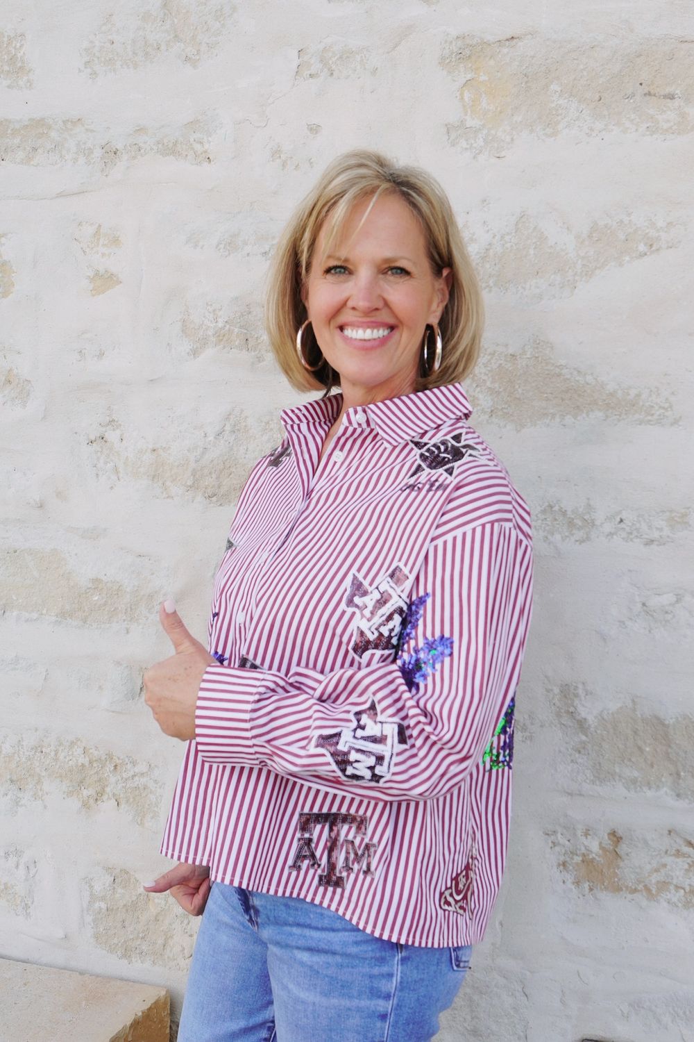 Texas A&amp;M Mini Icon Striped Button Down