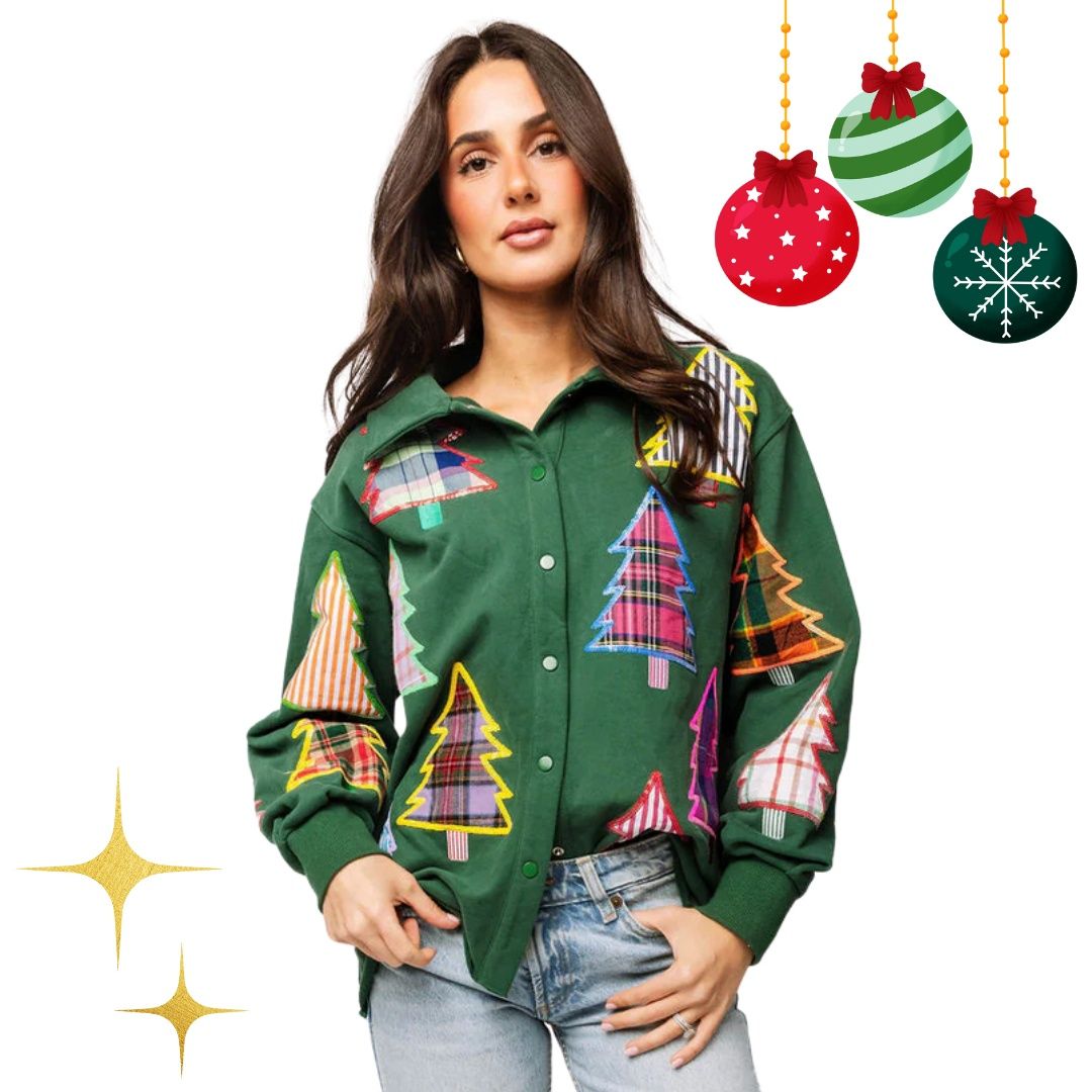 Plaid &amp; Stripe Christmas Tree Shacket