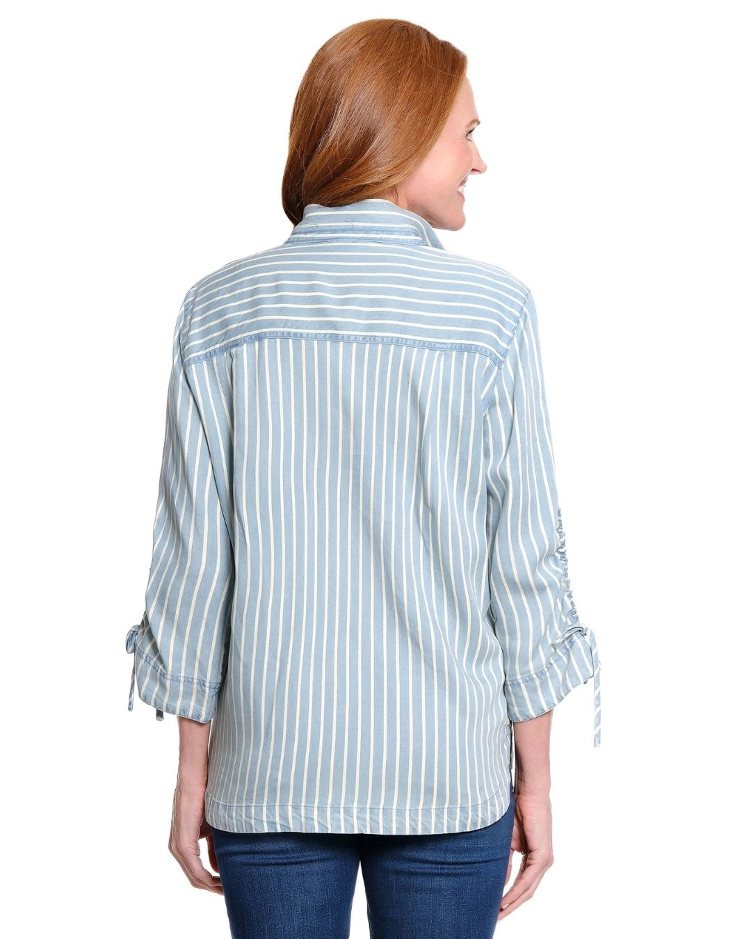 Button-Front Wire-Collar Blouse with Cinch Sleeves