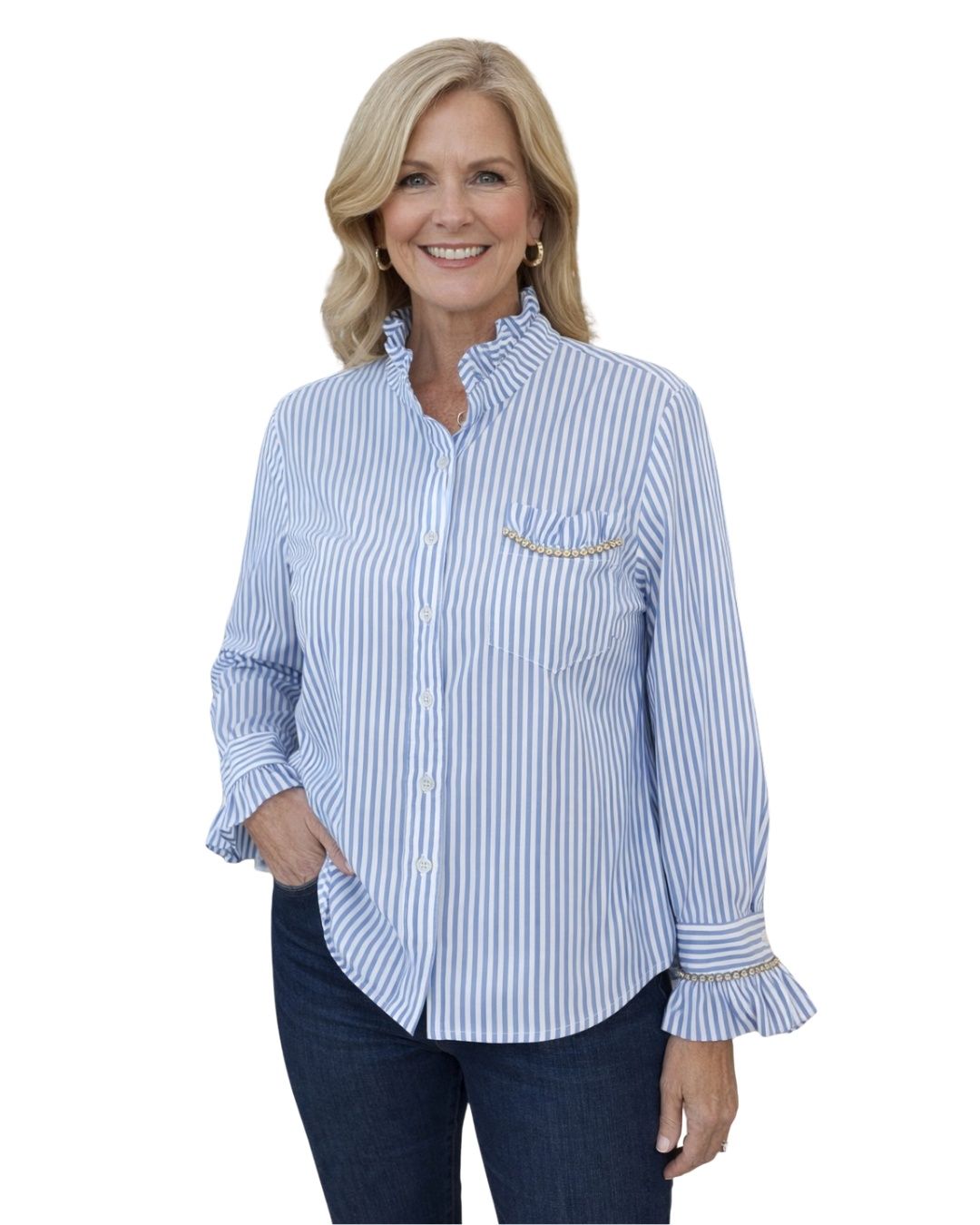 Pinstripe Rhinestone Embellished Shirt
