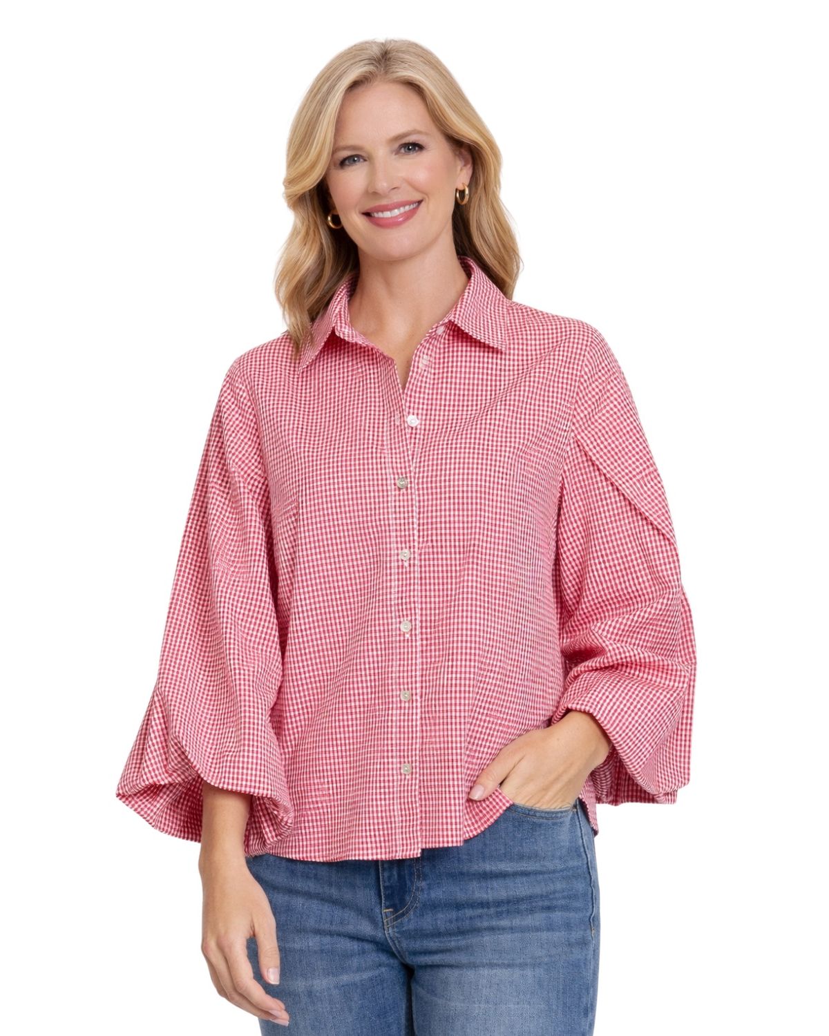 Red &amp; White Button Shirt