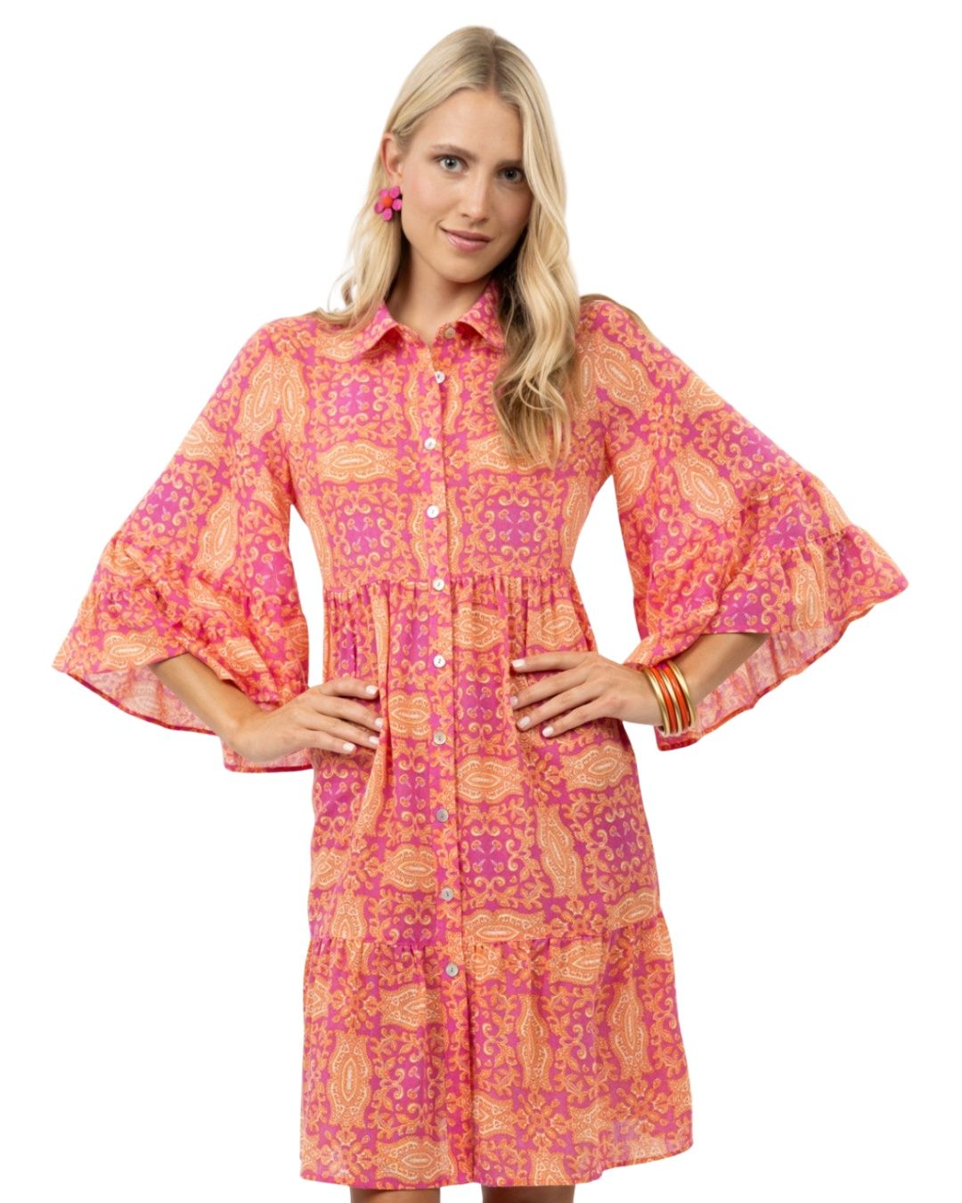 Fuchsia Tiered Sleeve Dress