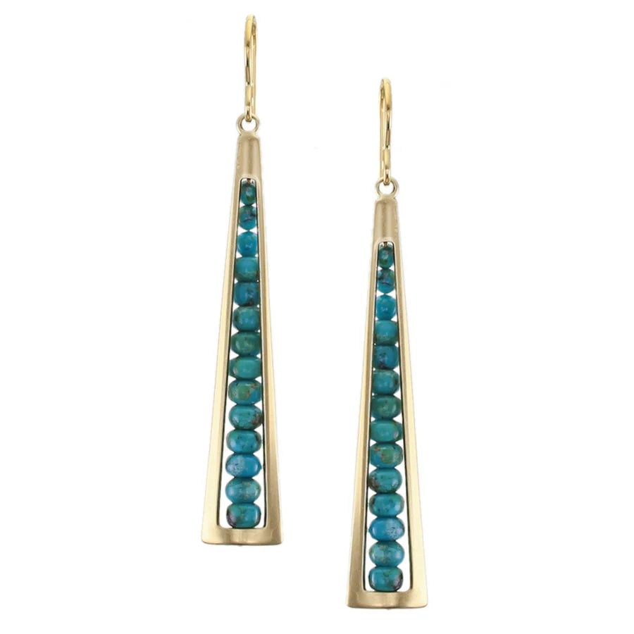 Long Cutout with Turquoise Bead Stack Wire Earrings