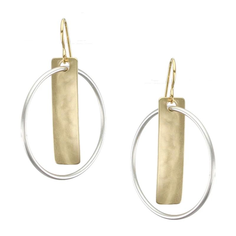 Rectangle with Interlocking Ring Earring