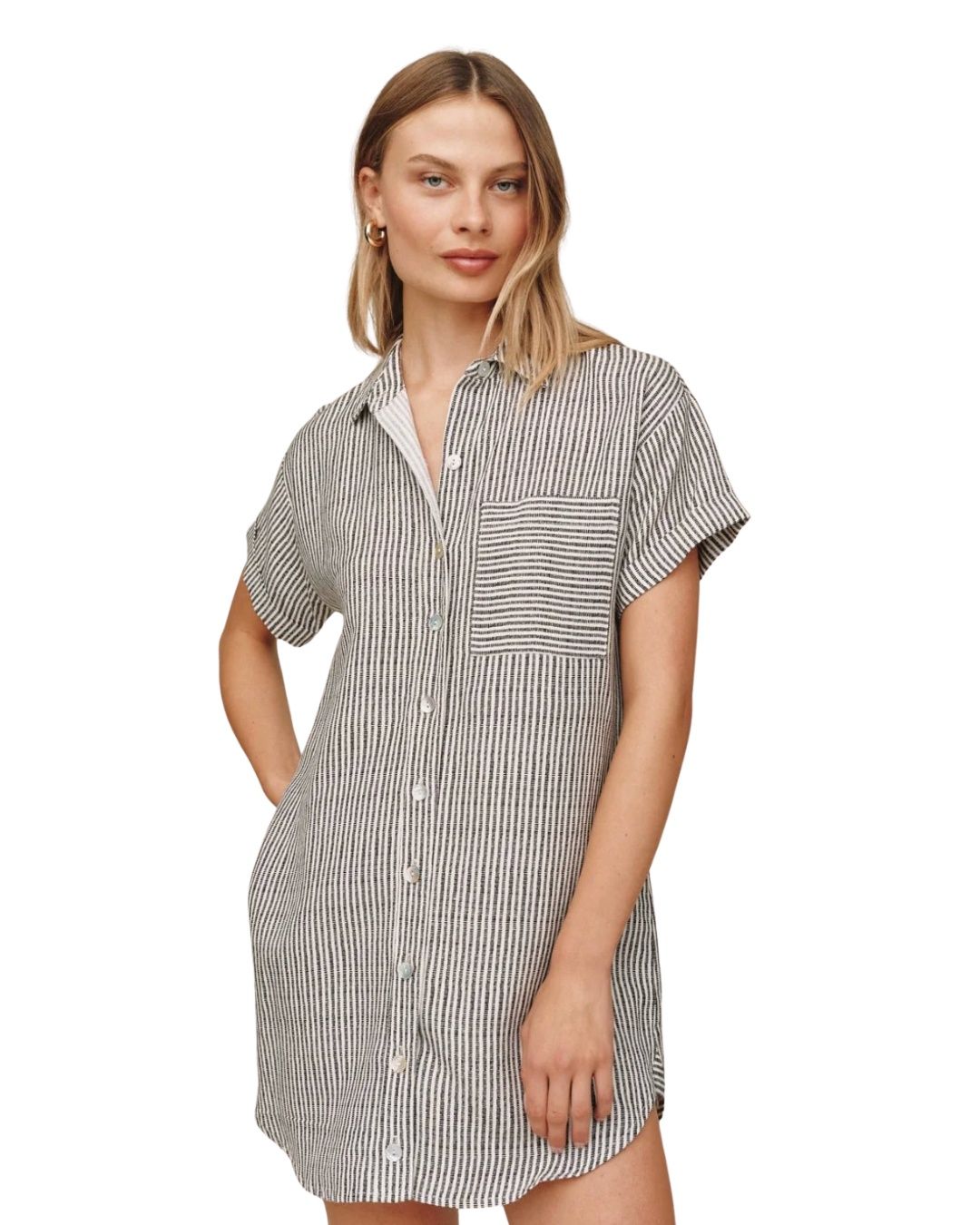 Hatch Stripe Pocket Shirt Dress