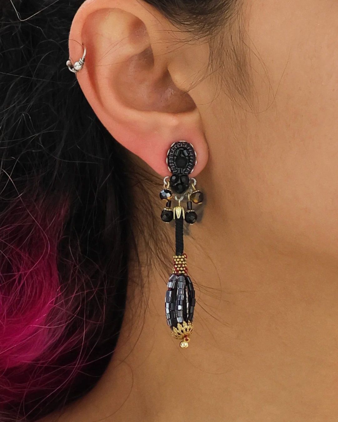 Long Beaded Koa Earrings