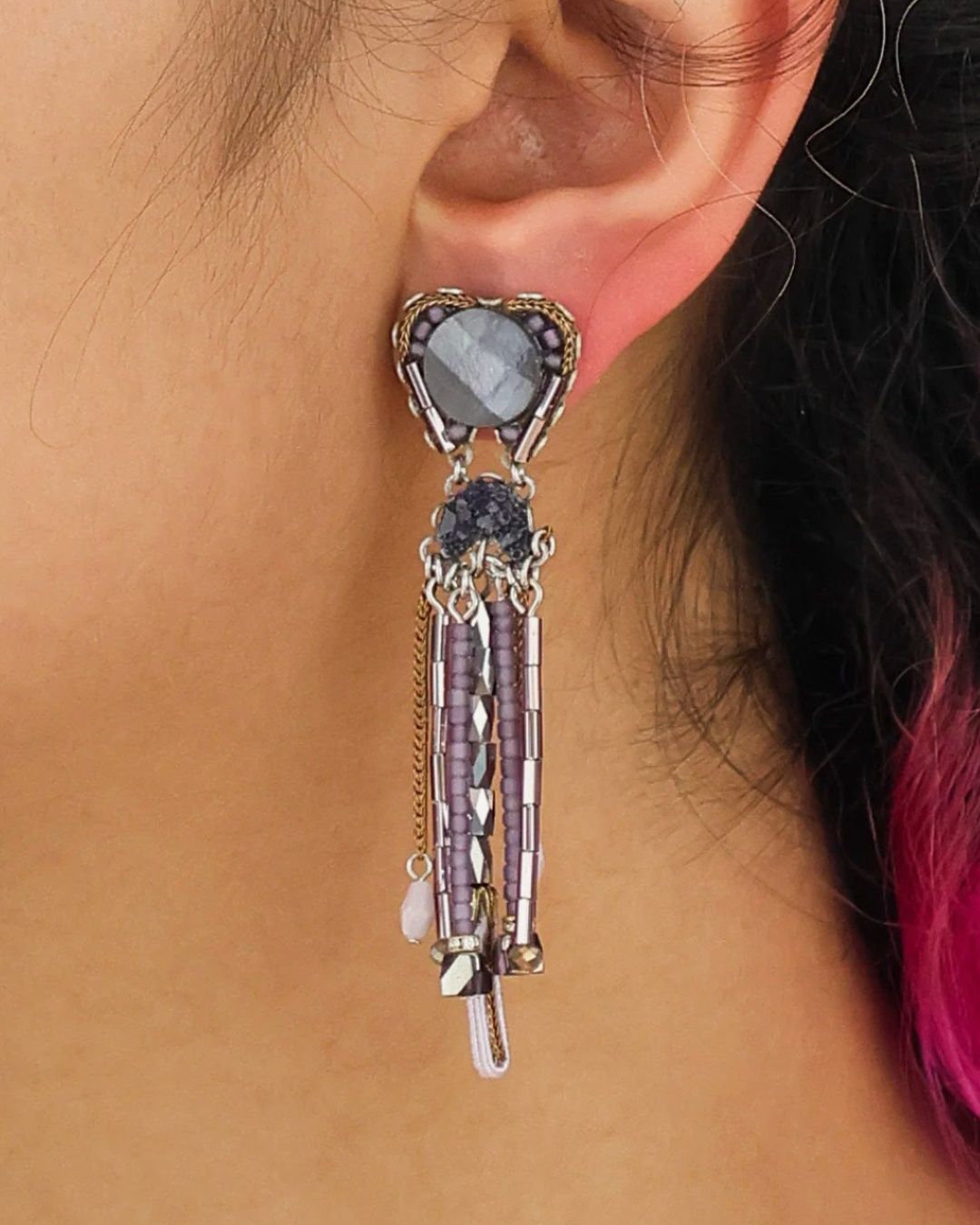 Purple Long Beaded Purpar Earrings