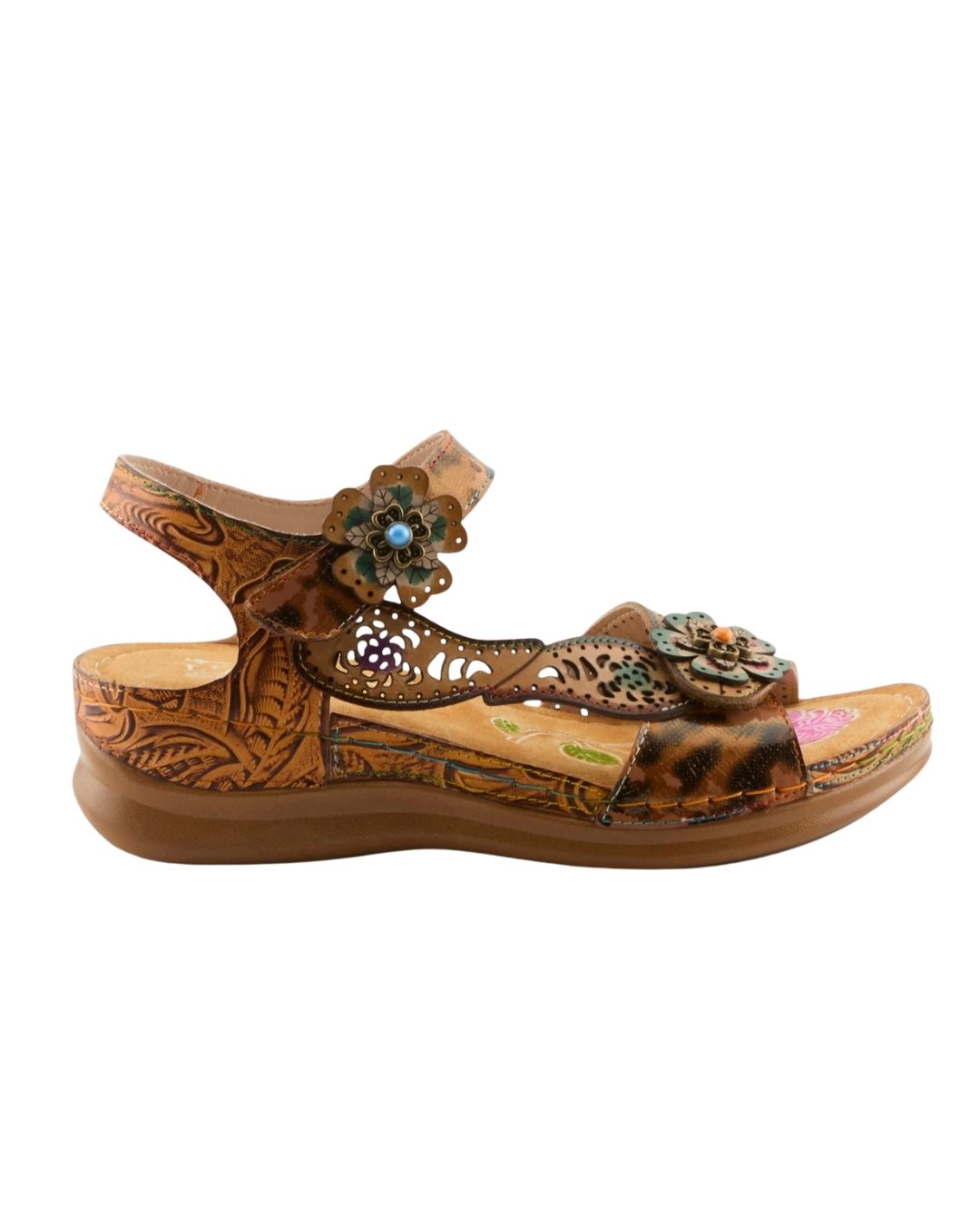 Script Sandals in Tan Multi