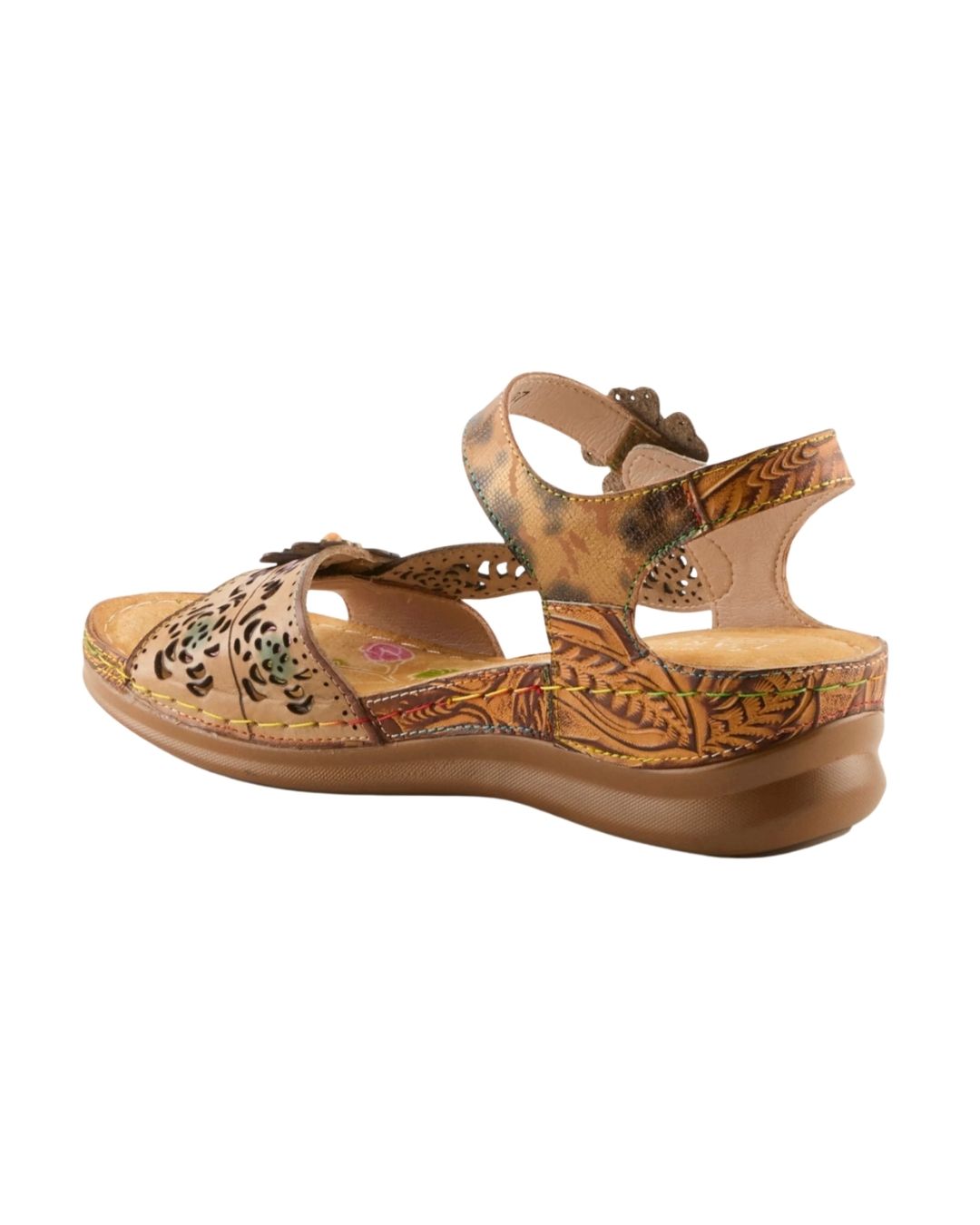 Script Sandals in Tan Multi