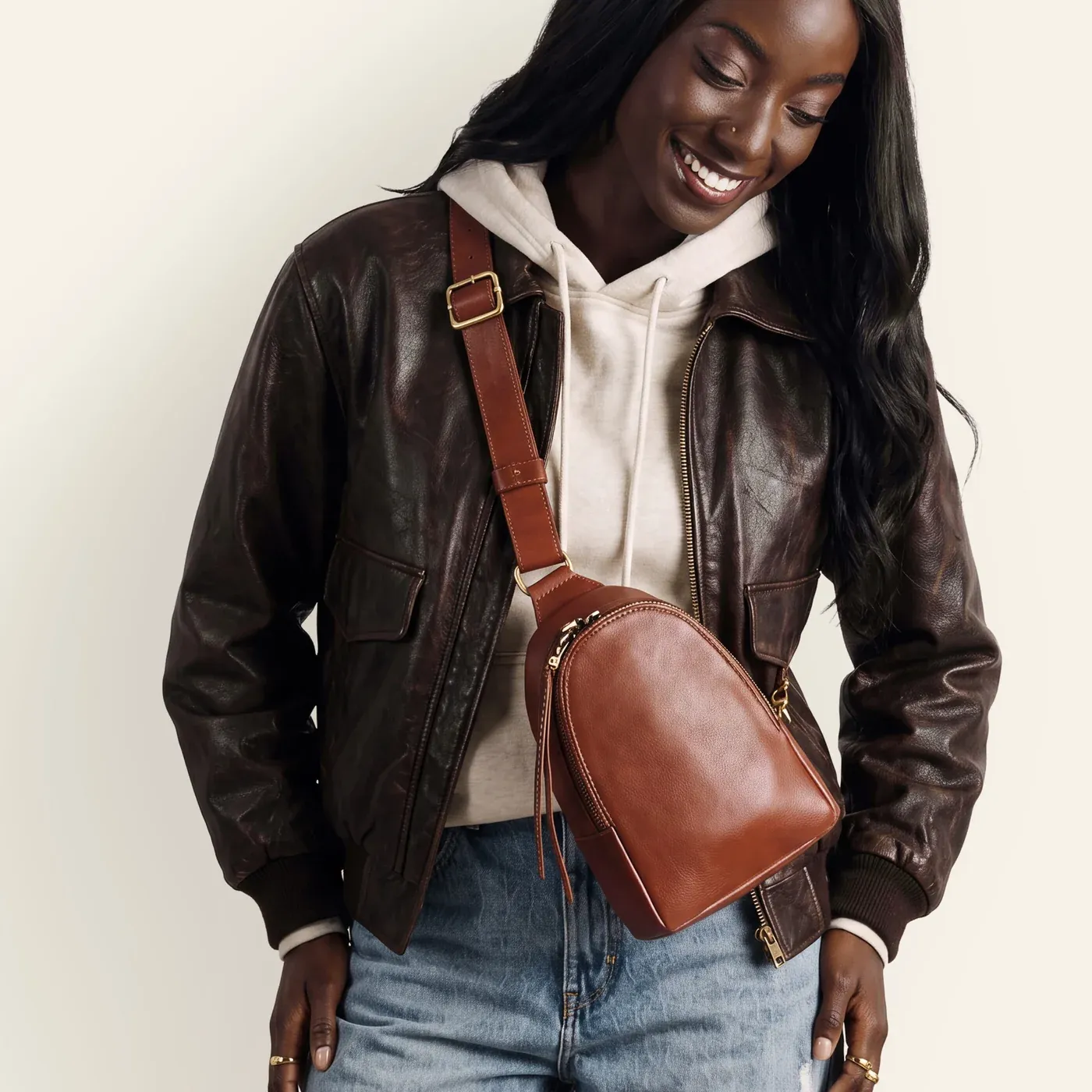Fern Washed Leather Sling Bag