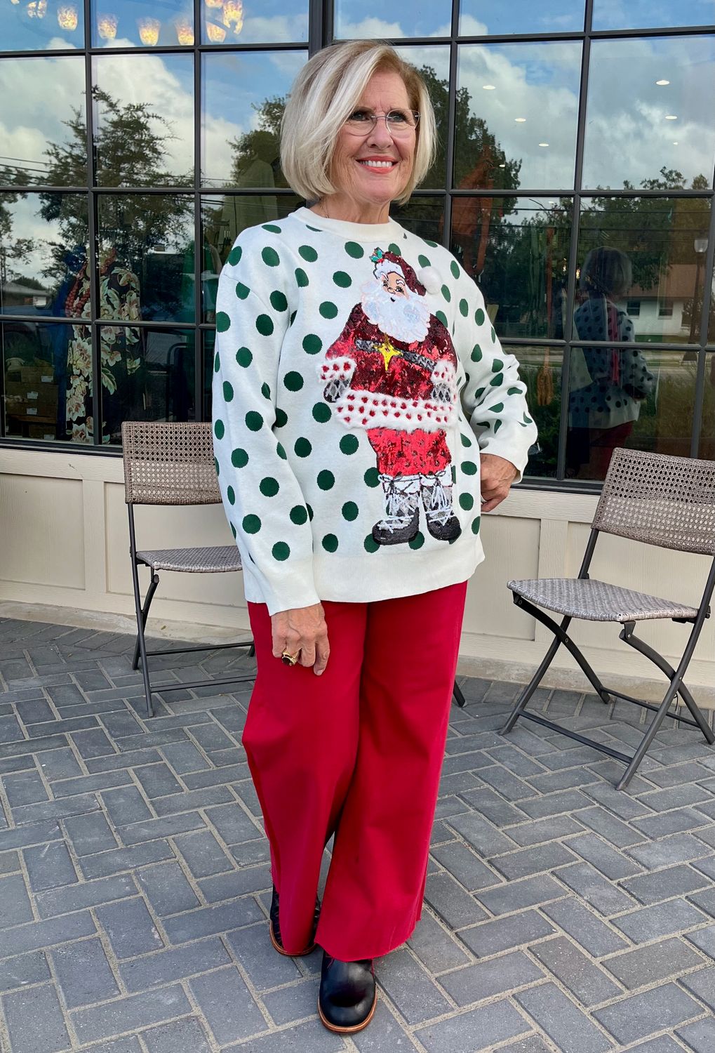 White &amp; Green Polka Dot Sweatshirt