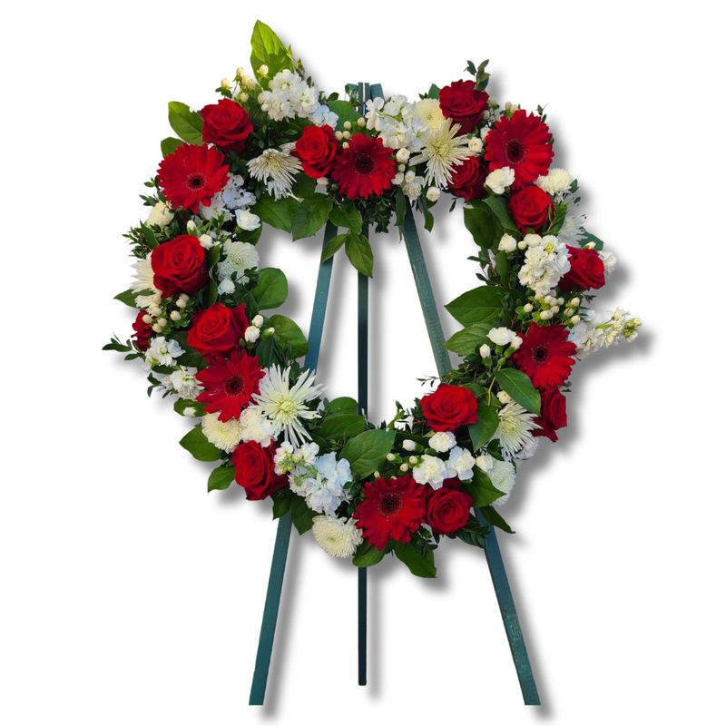 Red and White Rose Heart Wreath