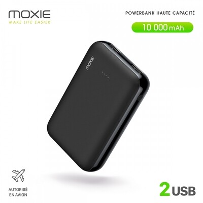Powerbank PowerSlim 10000mAh, MOXIE 2 USB - Micro USB - Noir