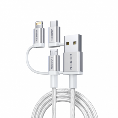 Cable 3 en 1 Nylon Tréssé USB Ligthning /Micro/Type-C - UGREEN 50203 - 1.5M