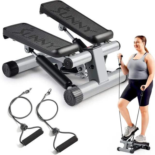 Fitness Mini Steppers for Exercise at Home, Stair Step Workout Machine with Resistance Bands, Full Body Cardio Eq