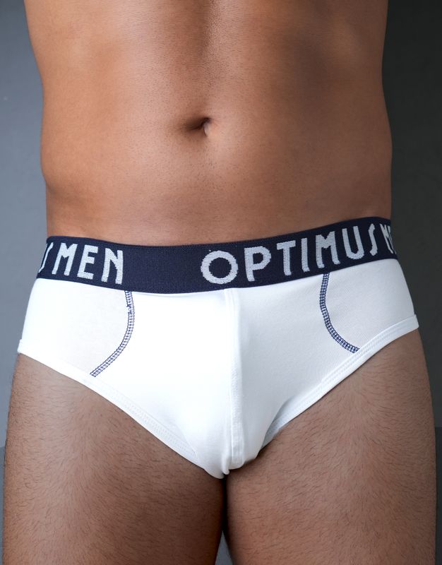 Briefs:  White  with Navy Blue Waste-Band
