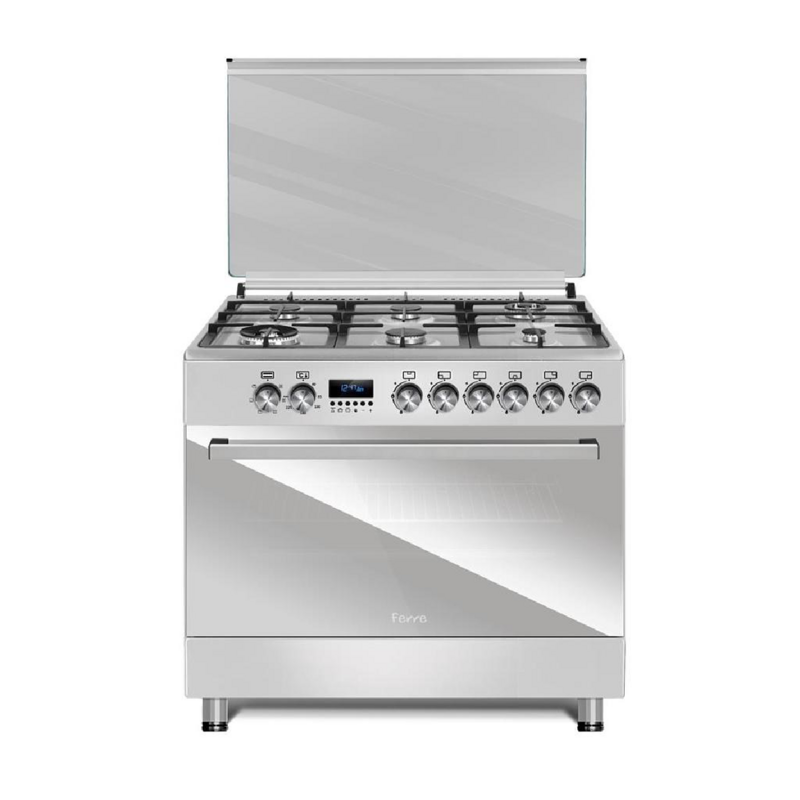 Ferre 90x60 Inox 6 Burner Gas Stove /Electric Oven Premium F9S60E6.PI