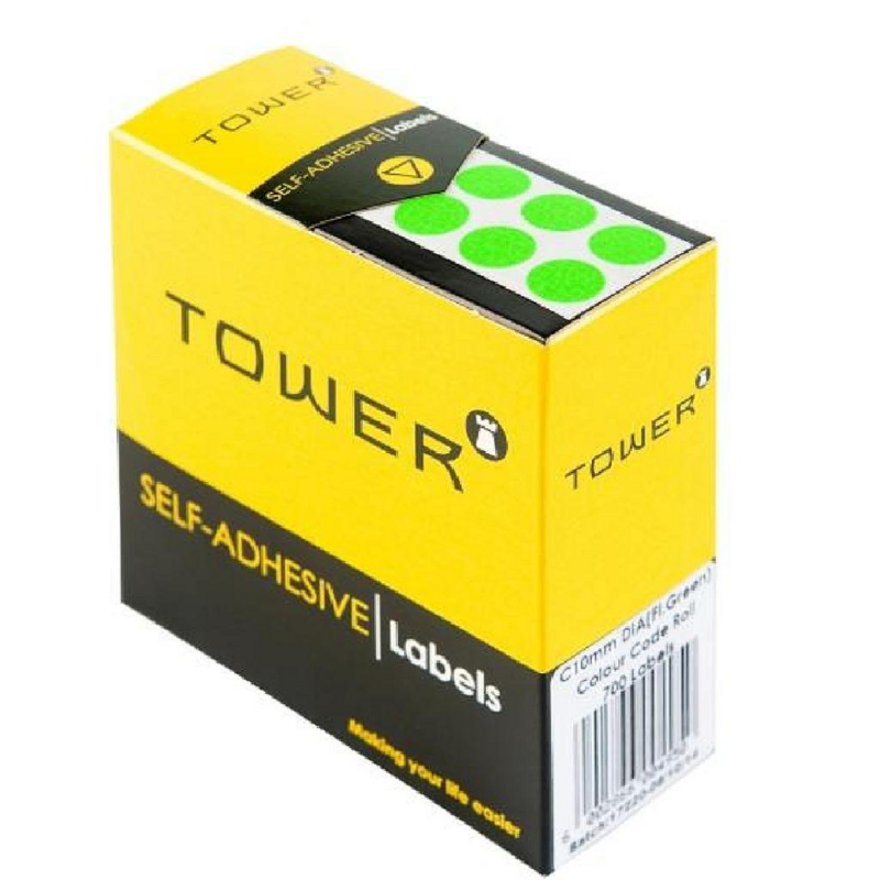 Tower Colour Circle Labels 10mm Diameter Fluorescent Green