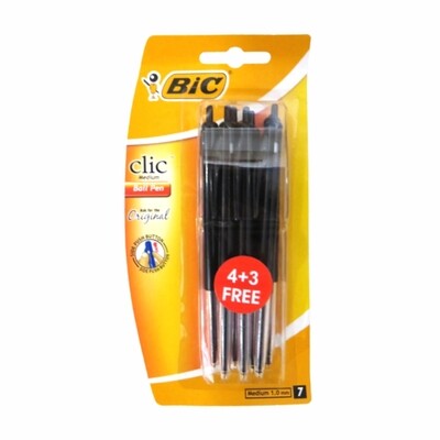 Bic Clic Medium Blister Ball Pen Black Get 3 FREE