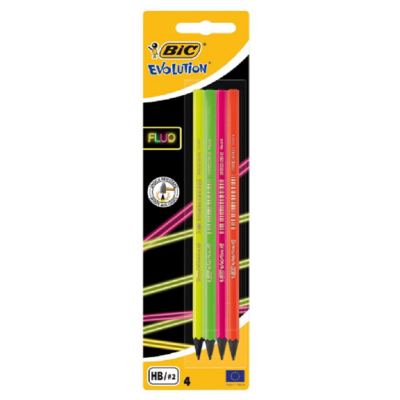 Bic Evolution Fluo HB Graphite Pencils Pack Of 4