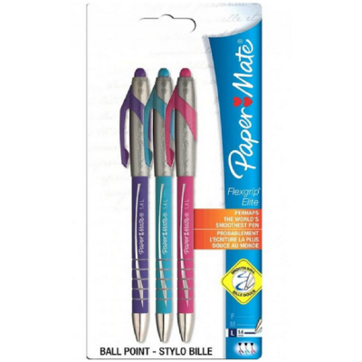 Paper Mate Flexgrip Elite Retractable Ballpoint Pen Assorted Fun Colours Pack Of 3