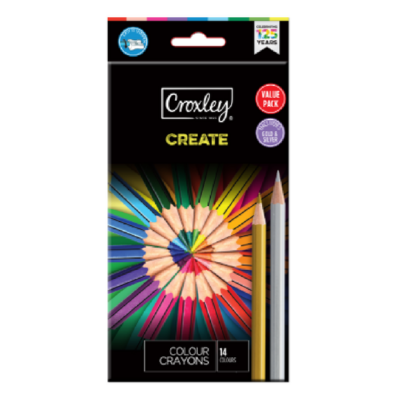 Croxley Create Wood Free Crayons with Gold & Silver (14 Crayons)