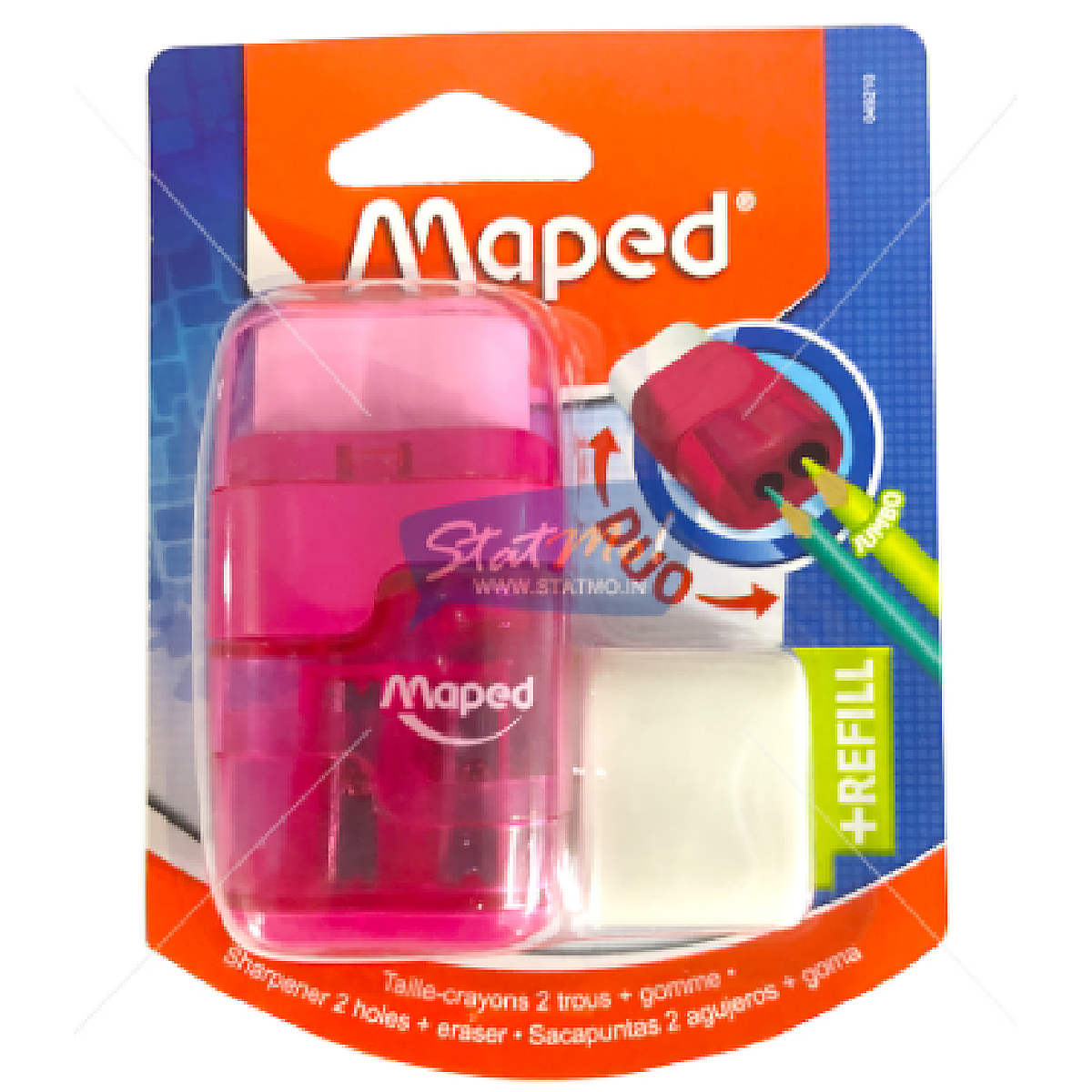 Maped Duo Connect Soft Touch, 2 Hole Sharpener/Eraser W/Refill Crd