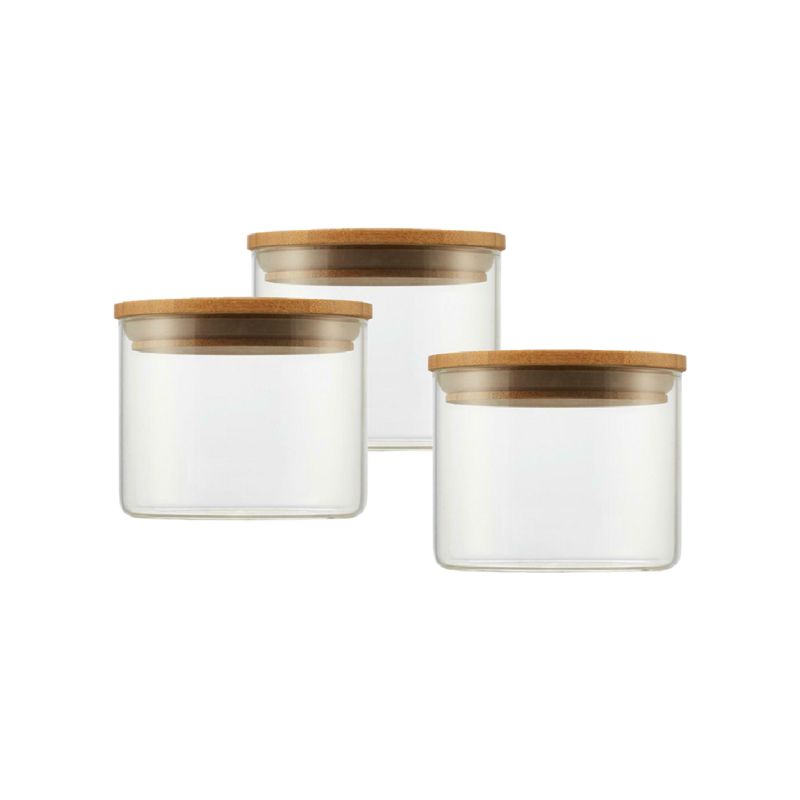 Aqua Canister Glass Bamboo Lid 300ml 3 Tier, Stackable