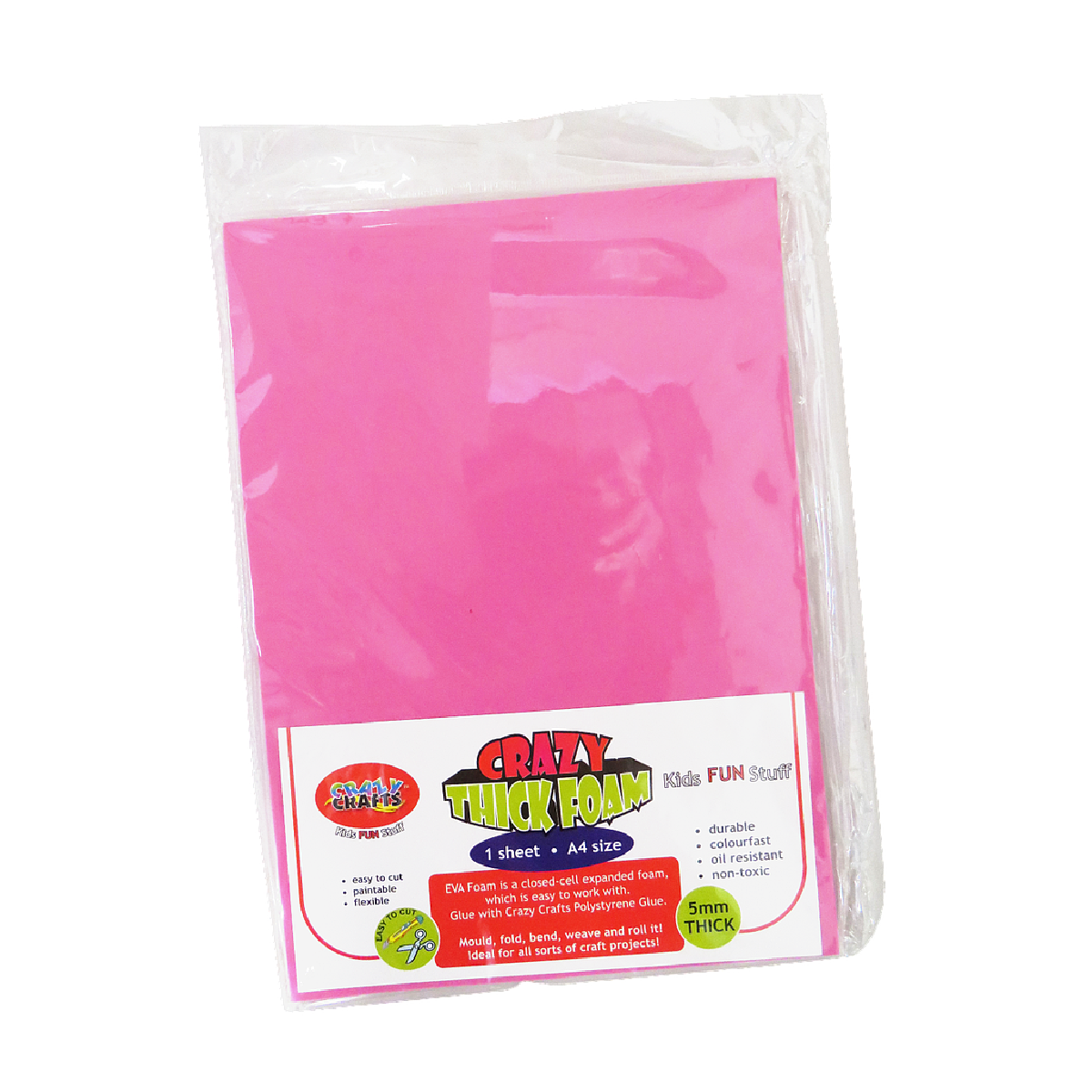 Crazy Crafts Thick Foam Smooth A4, Cerise Pink